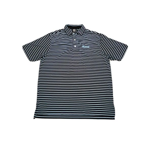 FJ Footjoy Short Sleeve Golf Polo Blue Striped Embroidered Men's Size Medium - Picture 1 of 8